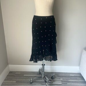 Vintage 90s black and pink print ruffle midi skirt